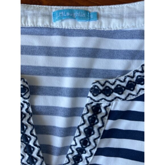 J.McLaughlin Navy & White Striped Tunic Top With Embroidered Trim - Size S - Picture 4 of 7